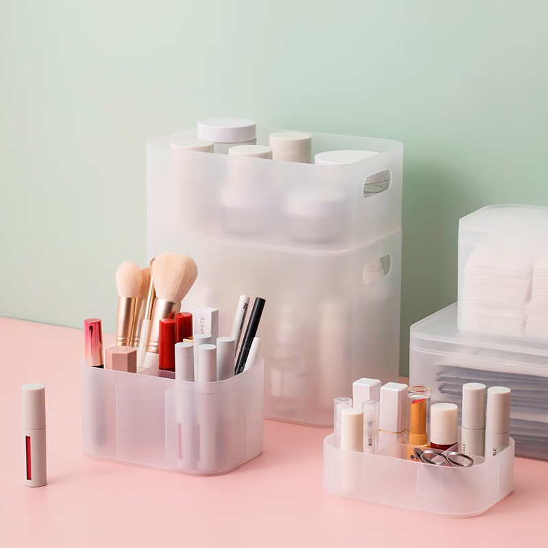 茶花（CHAHUA）茶花收纳盒桌面小盒子收纳格半透明磨砂 收纳盒150001 1个装