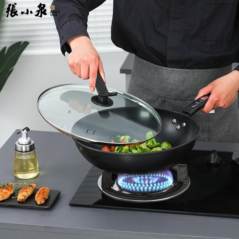 张小泉炒锅铁锅家用锅无涂层爆炒精 万家简品精铁炒锅C30330100 32cm