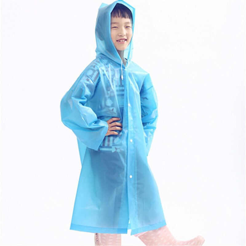 Jiaoqu children's raincoat thickened non disposable outdoor mountaineering travel EVA children's raincoat men's and women's hooded rain gear reusable blue