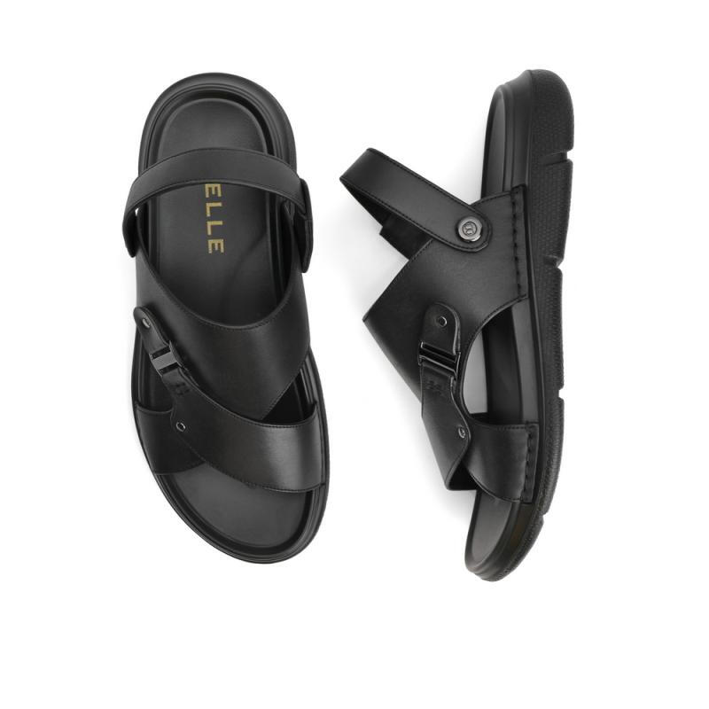 百丽休闲凉鞋男商场同款牛皮凉拖两穿沙滩鞋7PE01BL2 黑色 42