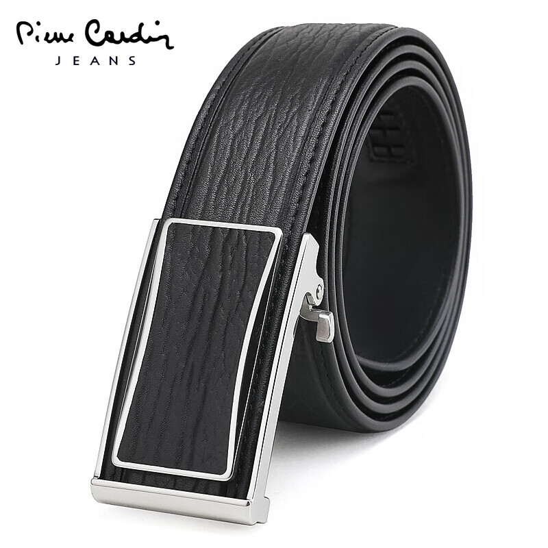 Pierre Cardin belt male seal leather plain trouser belt business casual stainless steel automatic buckle belt j9y812z-031z01a3 black 125cm