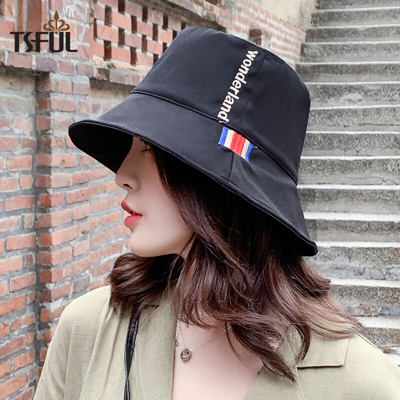 Tsful fisherman hat female spring and summer Korean fashion versatile hat student foldable sunscreen breathable basin hat holiday gift cm5002yfme black