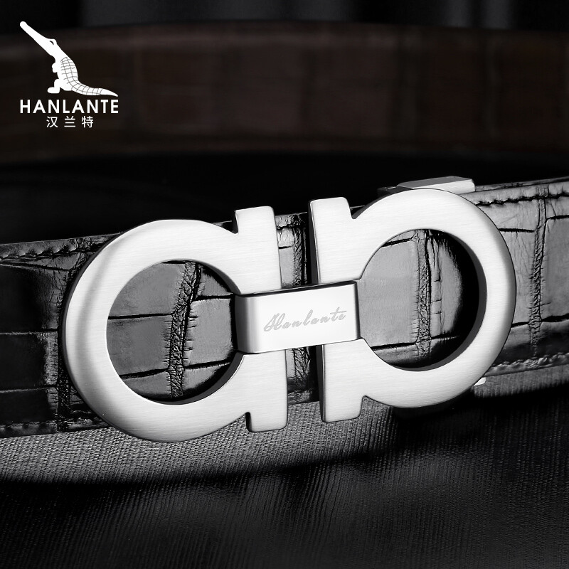 Hanlante crocodile leather double-sided belt for young men high-end business leisure manual smooth buckle for middle-aged men's belt hg181019 black 115cm