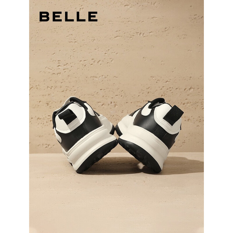 百丽厚底板鞋女2023秋季新款百搭撞色可爱熊猫休闲鞋A3Y1DCM3 黑白 36