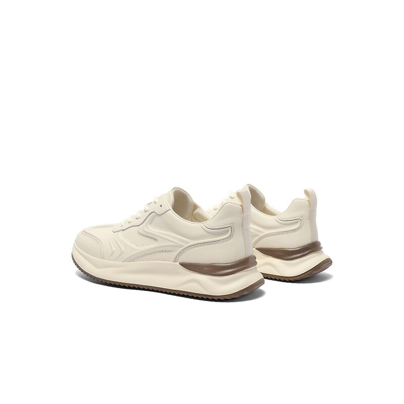 百丽撞色厚底休闲鞋男2023秋季新款牛皮透气跑步鞋运动鞋A1189CM3 白色 38