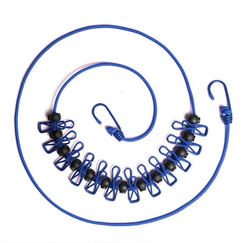Jiaoqu travel clothes drying rope belt 12 clip anti-skid fixed elastic clothes hanging rope portable clothes hanger 1.8m (blue)