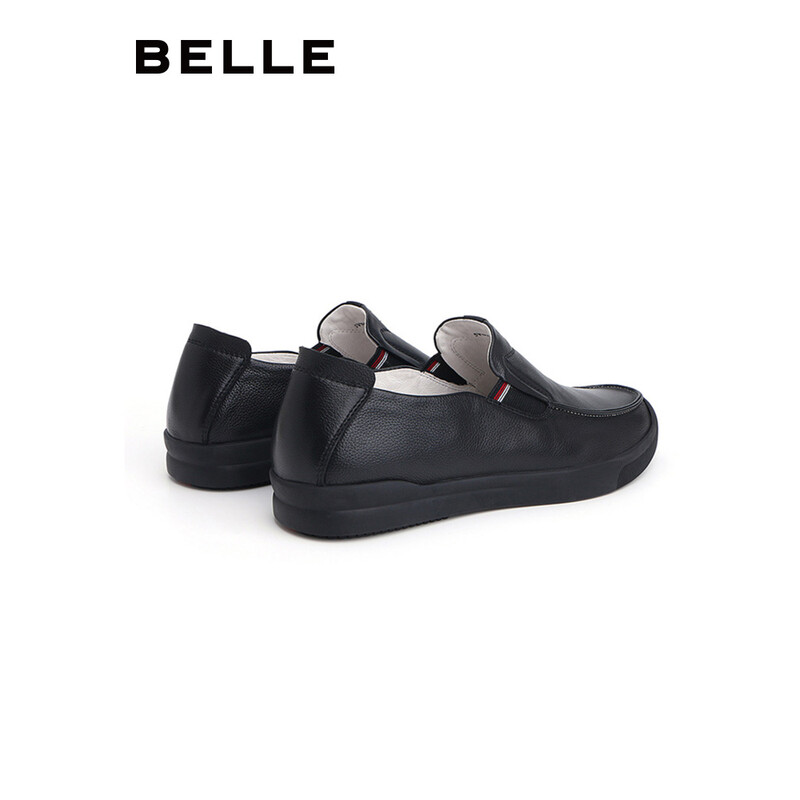 百丽休闲男鞋豆豆鞋男商场同款牛皮舒适单鞋5VW01CM8 黑色 42