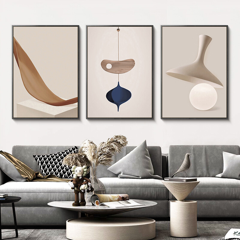 Long time no Nordic living room decorative painting modern simple sofa background wall triptych hanging painting dining room wall mural Morandi color and Yue narration triptych 40 * 60