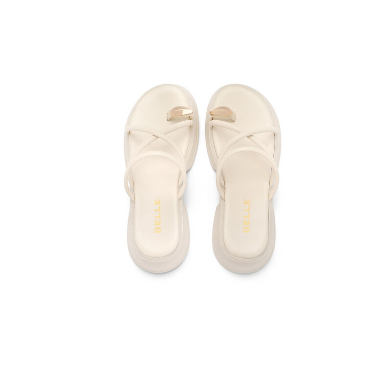 百丽条带夹脚拖女2023夏季新商场同款厚底外穿休闲拖鞋Z9K1DBT3 米白 35