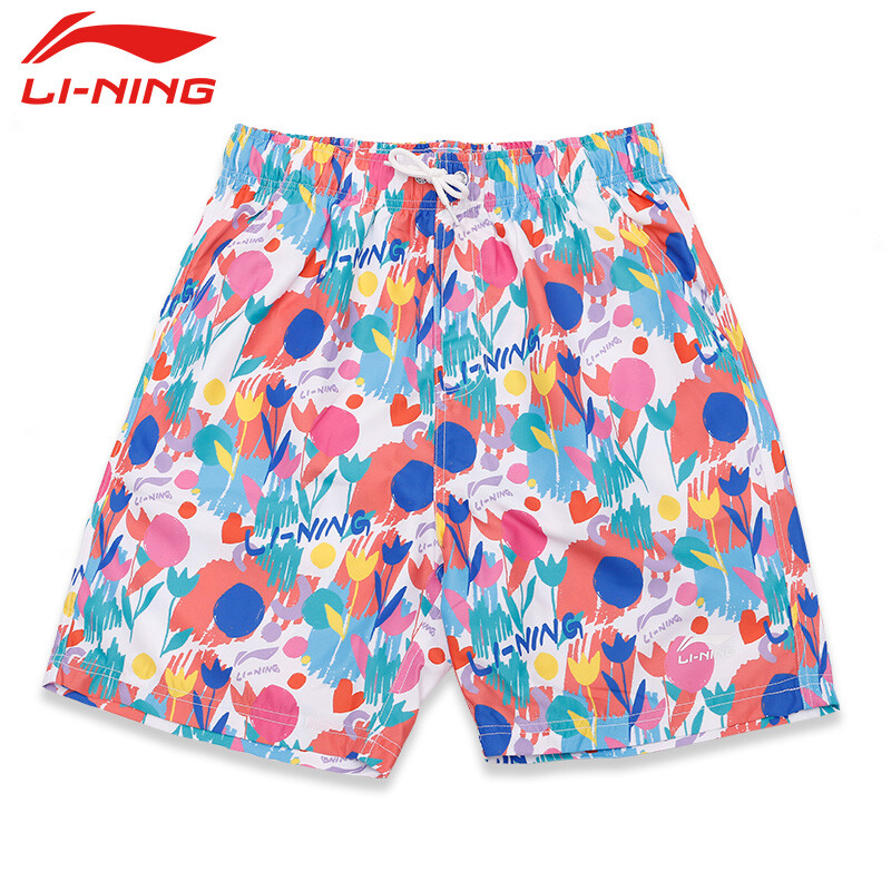 Li Ning Li-Ning beach pants fashion quick drying large size seaside play outdoor flat angle men's beach pants lskr635-1 white powder group 3XL