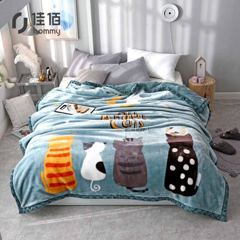 Jiabai blanket raschel blanket spring and autumn thickened double-layer pile blanket quilt thick single double warm bed sheet nap blanket student dormitory meow paradise 150 * 200cm 3.6 kg