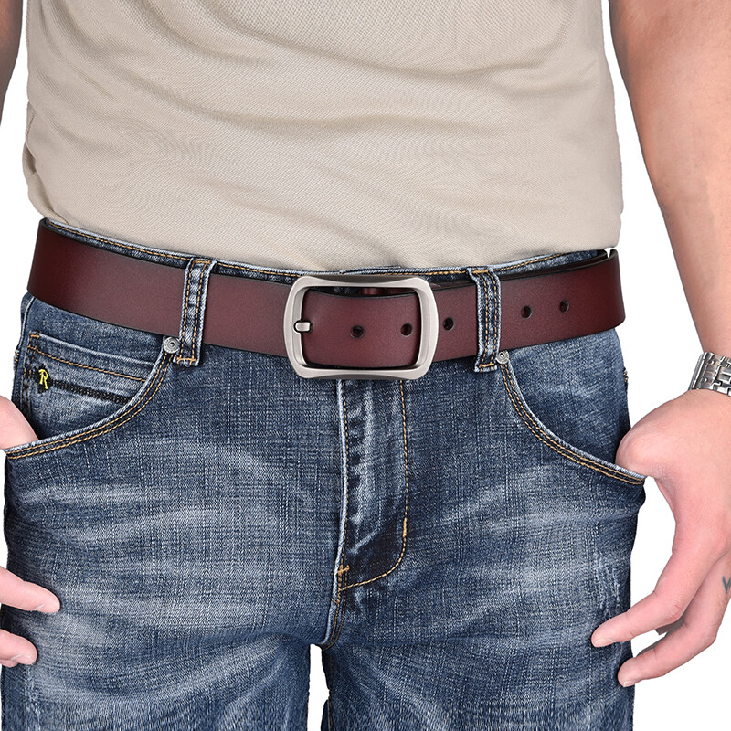 Half cigarette belt men's leather leisure retro leisure needle buckle trouser belt men's business belt men's b-191121 coffee 110-130cm