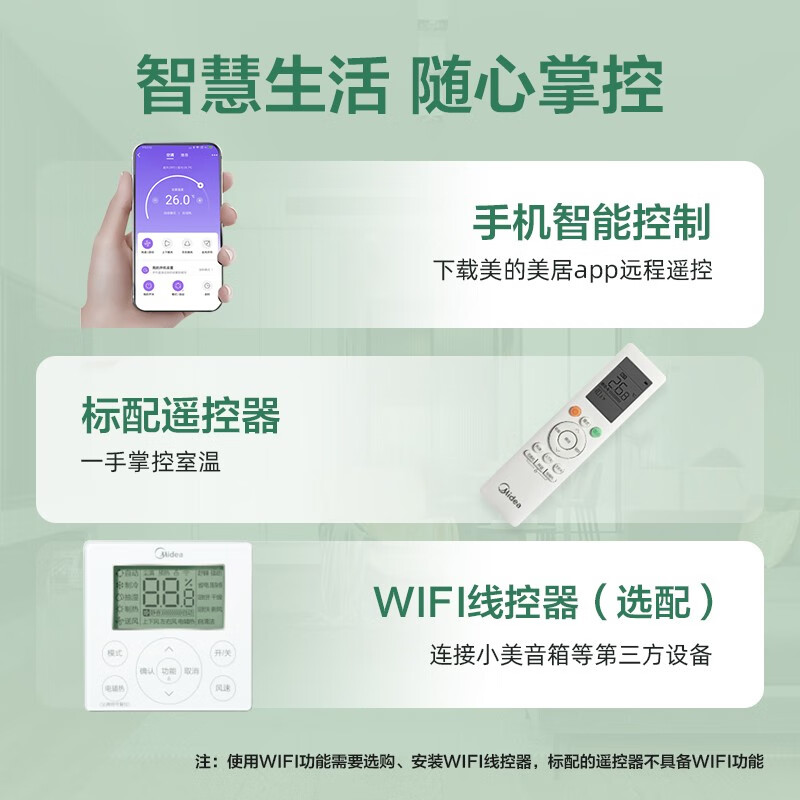 美的(Midea)【嵌入式空调套装】 一级能效3匹乐享风管机+1匹风酷挂机*4 适用于四室一厅