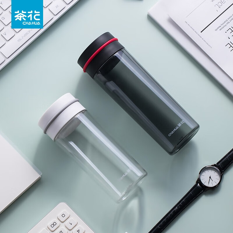茶花（CHAHUA） 茶花水杯塑料茶杯运动旅行便携茶水分离杯瑞斯特随行杯 470ml【黑色050007】 1个装