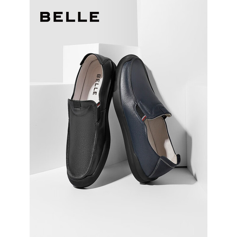百丽休闲男鞋豆豆鞋男商场同款牛皮舒适单鞋5VW01CM8 黑色 42
