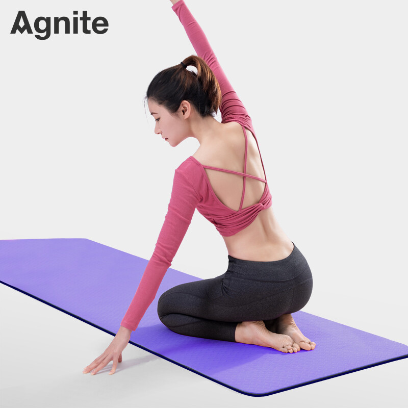 Agnite non slip yoga mat 183 * 61cm double layer TPE men's and women's fitness mat 6mm thick purple