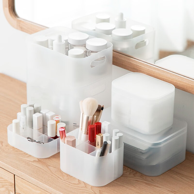 茶花（CHAHUA）茶花收纳盒桌面小盒子收纳格半透明磨砂 收纳盒150001 1个装