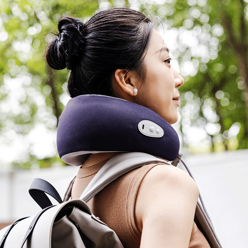 摩飞颈椎按摩器颈部按摩仪办公室家用U型按摩枕头热敷仿真人按摩仪 节日礼物企业礼品 深蓝色MR3125