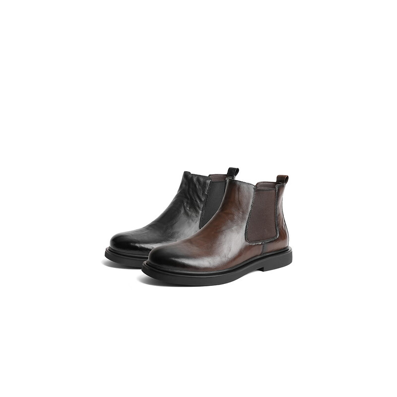 百丽休闲靴男2023冬季新款英伦风切尔西靴马丁烟筒靴加绒A1264DD3 棕色-绒里 38