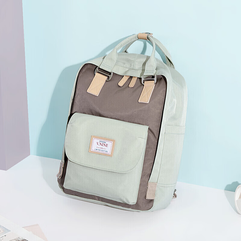 The 9th city v. nine backpack women's large capacity 13 / 14 inch computer bag backpack couple's schoolbag men's vd7bv32958j kiwi fruit green