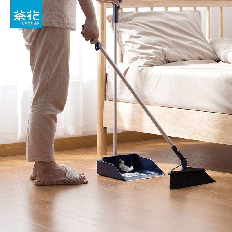 茶花（CHAHUA） 茶花扫把软毛扫帚簸箕套装组合畚斗簸箕笤帚扫地 深蓝色