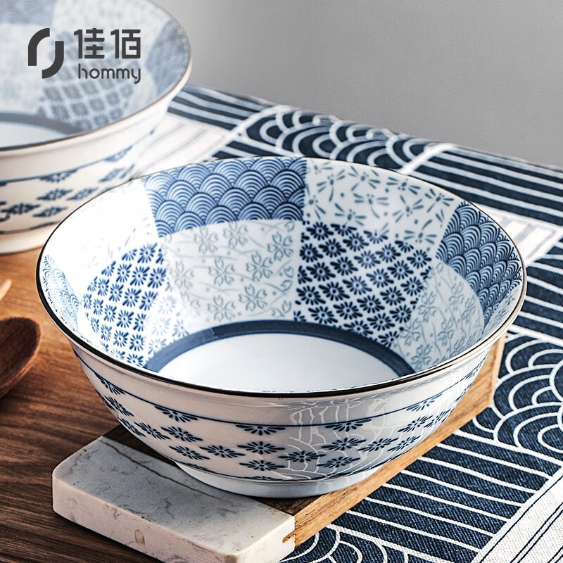 Jiabai fashion tableware Japanese instant noodles bowl soup bowl ceramic bowl with Chunyu 6-inch large bowl 2 instant noodles bowl ramen bowl beef noodles bowl soup powder bowl deep bowl drinking porridge bowl household
