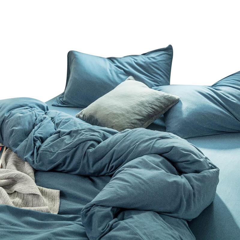Tri-polar天竺棉日式纯色床品套件 TP2982 海蓝色 1.8m床笠款被套加四件套