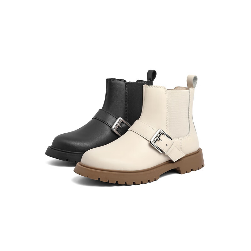 百丽简约大方切尔西靴童鞋商场同款套脚皮靴3I745D92 黑色-单里 30