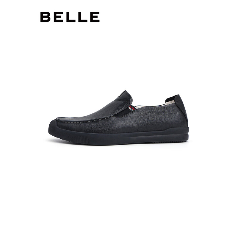 百丽休闲男鞋豆豆鞋男商场同款牛皮舒适单鞋5VW01CM8 黑色 42