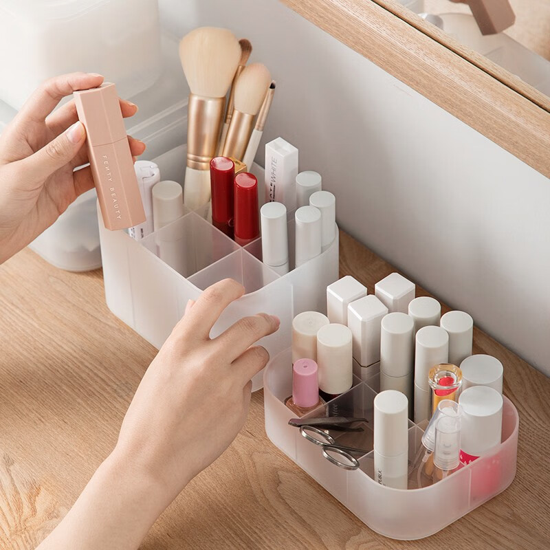 茶花（CHAHUA）茶花收纳盒桌面小盒子收纳格半透明磨砂 收纳盒150001 1个装