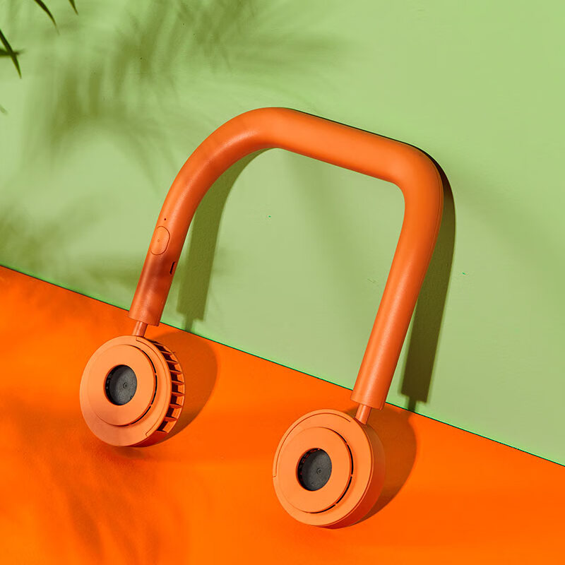 Jingdong jingzao double hanging neck fan lazy fan gale force headwear portable mini outdoor household vitality orange