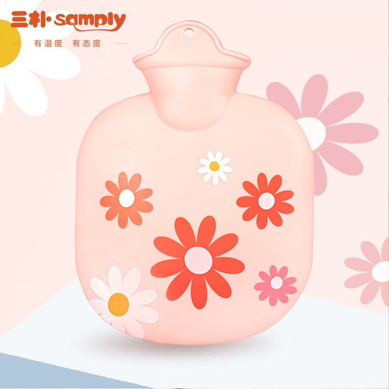 Warm baby hot water bag warm hand treasure warm water bag hot water bag water injection warm belly warm feet artifact medium 1000ml with cartoon flannel cover fat Pink
