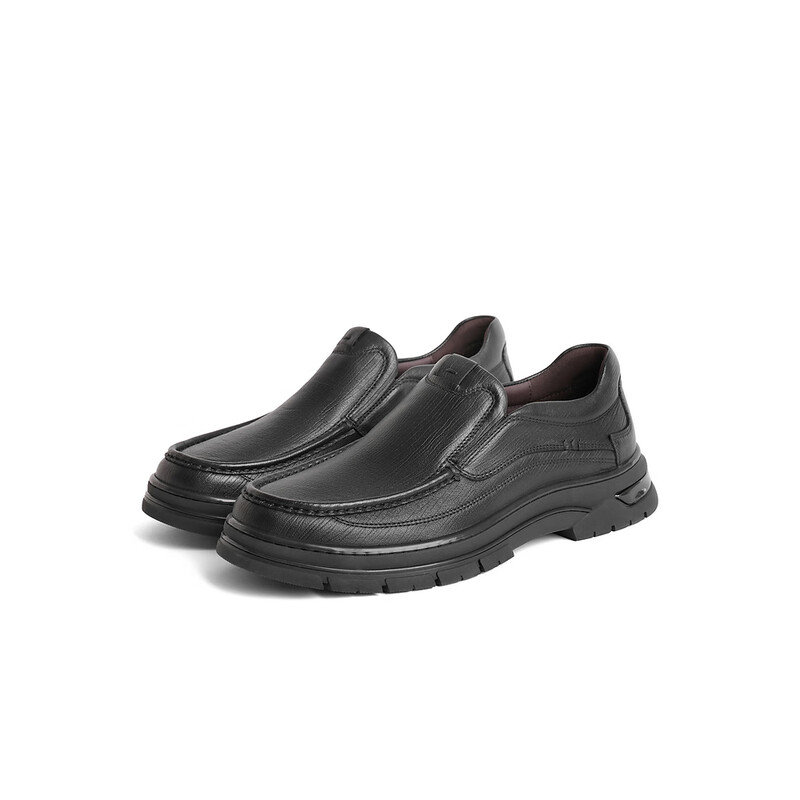 百丽套脚商务鞋男2023冬季新款商场同款牛皮休闲皮鞋加绒D1V05DM3预售 黑色-单里 38