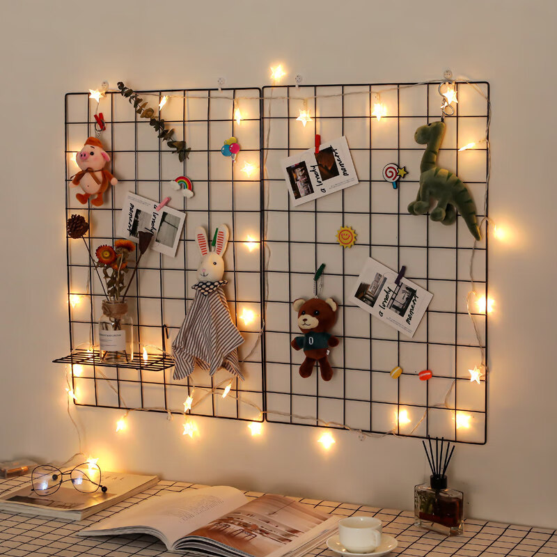 Foojo grid photo wall iron grid frame decoration photo frame wall hanging wall combination hole free creative shelf net red room layout black