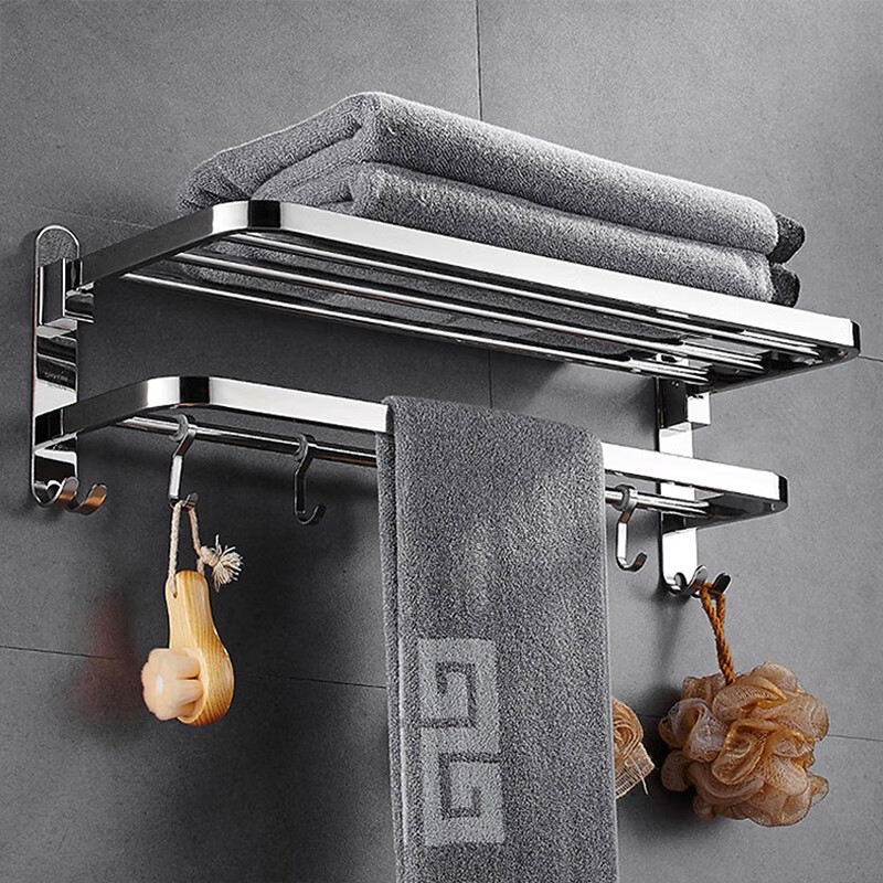 Foojo bath towel rack towel rack stainless steel non perforated toilet rack bright silver 60cm (including hook)