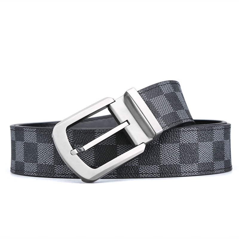 5. V. Brown men's belt top leather stainless steel needle buckle belt leisure gift box packaging men's checked pants belt silver buckle blue gray [2'6 ~ 2'8] 115cm