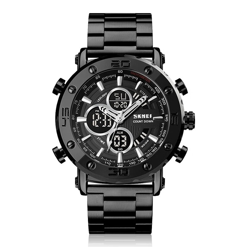 Timebeauty skmei watch men's sports multifunctional alarm clock luminous timing code watch dual display electronic watch three time watch Black