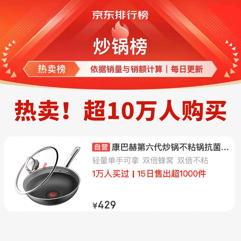 康巴赫第六代炒锅不粘锅抗菌不锈钢炒菜锅双蜂窝锅红点32cm电磁炉燃气灶