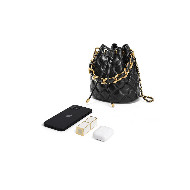 百丽包包2023冬季新款小香风软感休闲单肩斜挎手提水桶包X9217DX3预售 黑色 F