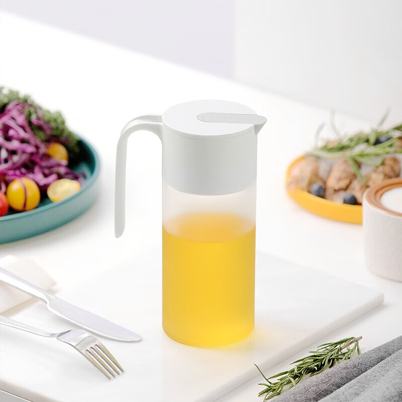 茶花银离子抗菌油壶厨房大油罐壶防漏玻璃油壶油罐酱油瓶醋瓶 欧铂兹*自开盖油壶550-磨砂款