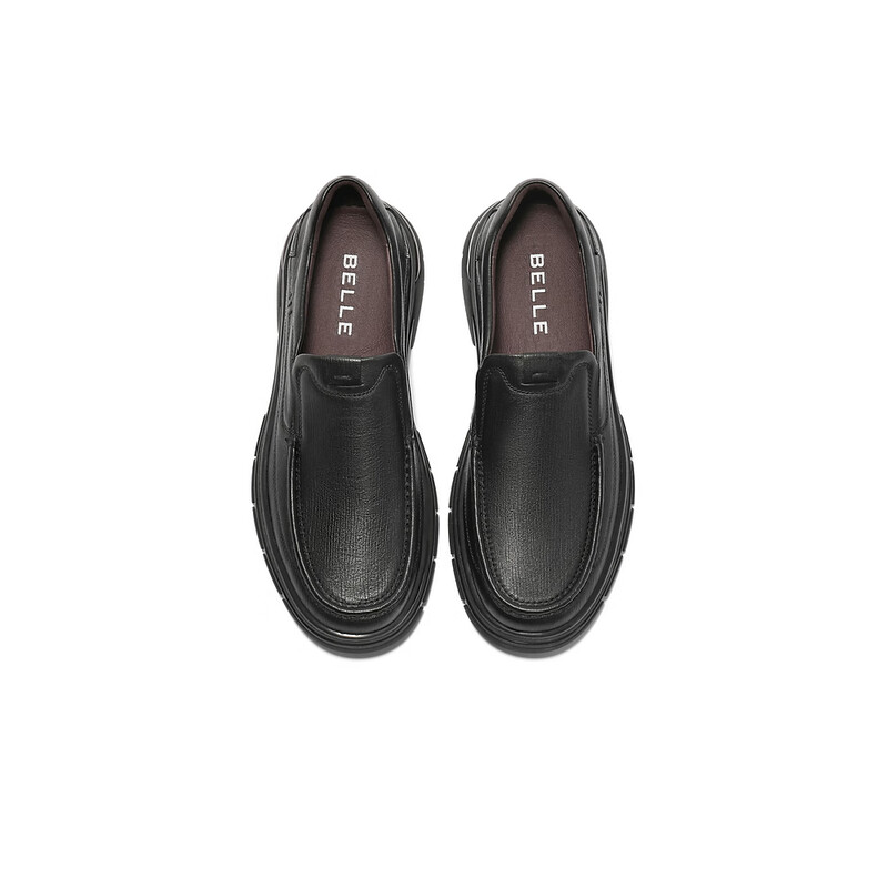 百丽套脚商务鞋男2023冬季新款商场同款牛皮休闲皮鞋加绒D1V05DM3预售 黑色-单里 38