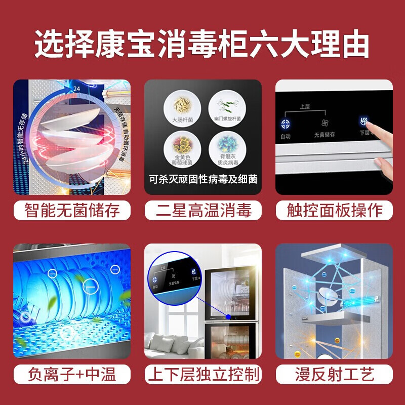 康宝（Canbo）消毒柜家用 立式消毒柜 厨房茶杯碗筷宝宝奶瓶消毒碗柜 智能无菌存储 商用大容量高温消毒 XDZ160-K2U(160升）