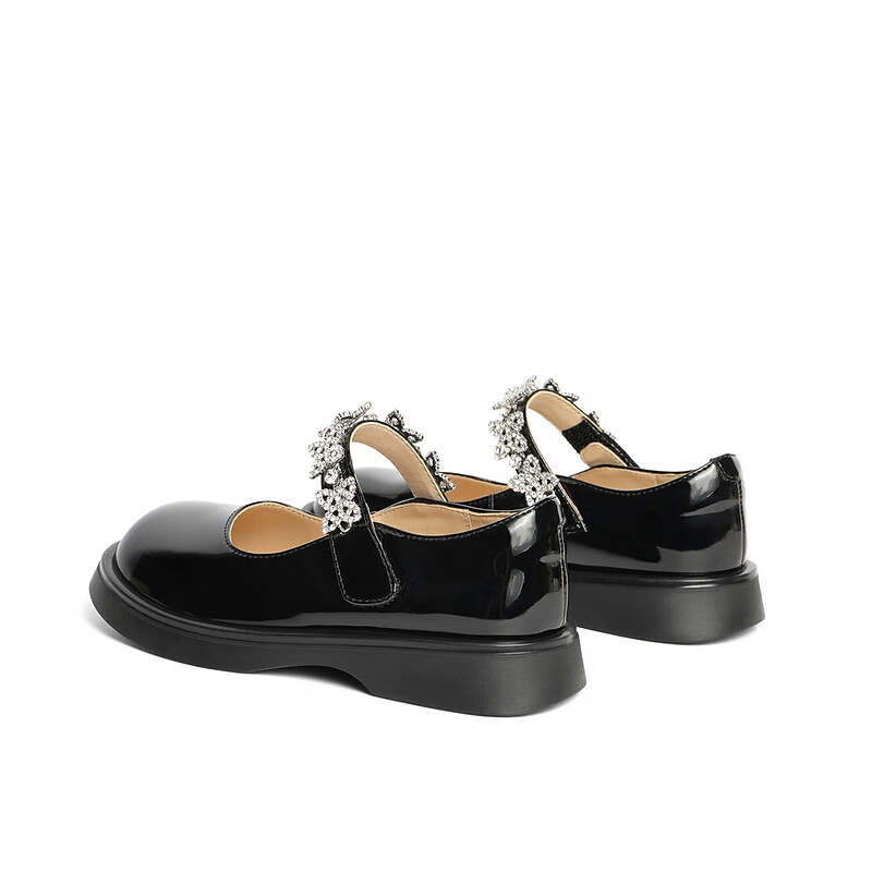 百丽玛丽珍鞋童鞋2023秋季新商场同款精致钻带魔术贴小皮鞋3NR13C83 黑色 30