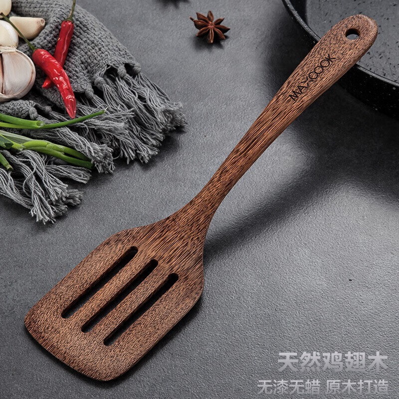 Maxcook wood frying shovel chicken wing wood frying shovel non stick pot shovel natural household lacquerless waxless wood shovel extended handle shovel spoon mccu306