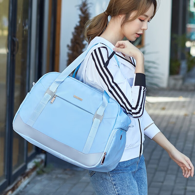 Landcase travel bag women's large capacity dry wet separation short distance business travel single shoulder hand luggage bag anti splash leisure sports bag fitness bag 2031 blue
