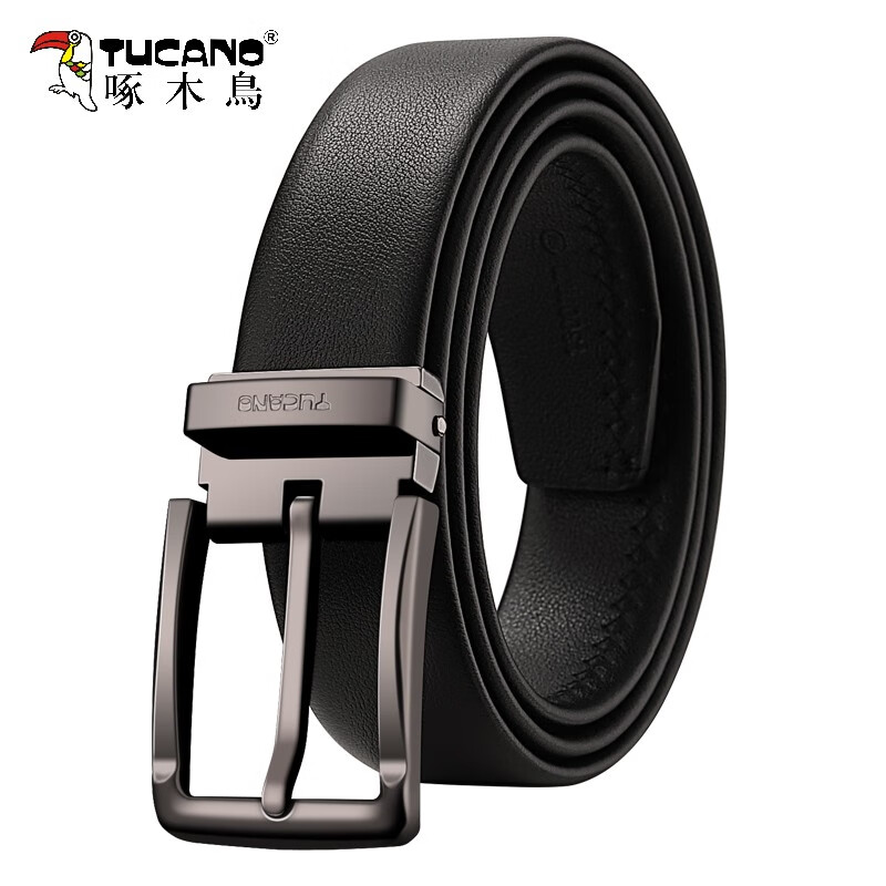 Woodpecker Tucano belt men's needle buckle belt men's Cowhide youth leisure top layer cowhide pants belt men's black elegant style 110-120cm