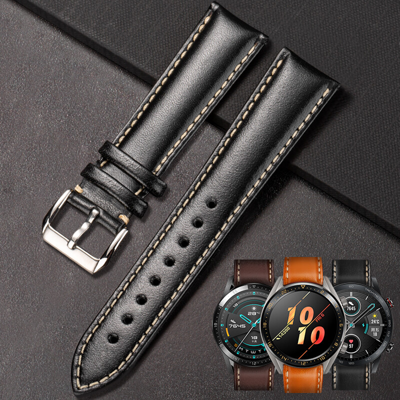 Code Huawei watch band men's and women's watch2 GT / GT2 watch band 2E / watch2 Pro / glory smart watch chain Italian smooth calf leather watch band 20mm piano black
