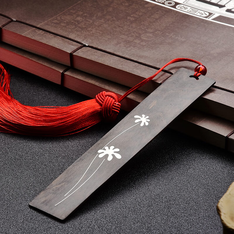 Mitz miez handmade silver inlaid ebony wooden bookmark gift box Chinese style gift for teachers, leaders and elders birthday gift company annual meeting gift flowers bloom on the street