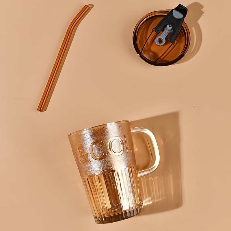MOM 吸管杯玻璃水杯咖啡杯商务礼品批发活动礼采购送客户6127/6128 带盖把手吸管杯400ml