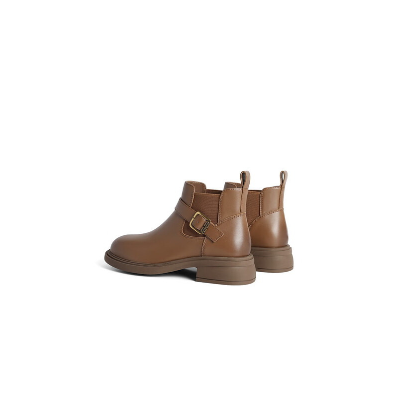 百丽金扣切尔西靴女2023冬季新商场同款秀气小短靴A2M1DDD3预售 棕色-单里 34